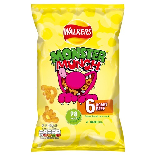 Monster Munch Roast Beef corn snacks 6x20g (British brand)