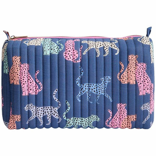 M&S women's large quilted wash bag in leopard print, one size, imported from the UK
