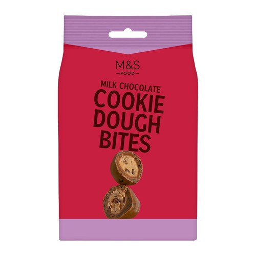M&S milk chocolate cookie dough bites 140g, imported from the UK
