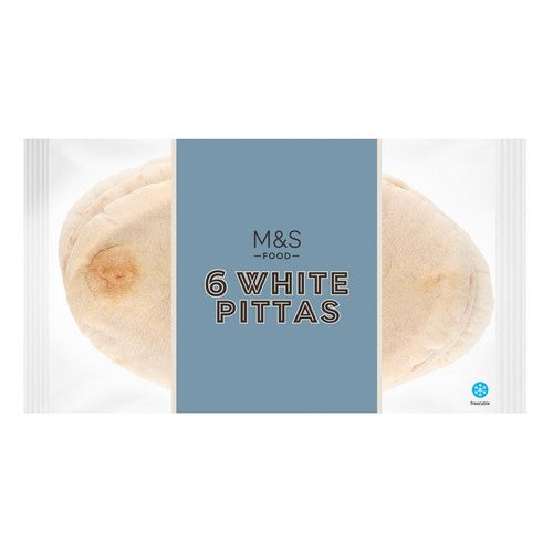 M&S white pitta breads 6 per pack, imported from the UK