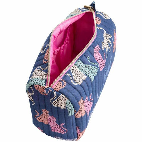 M&S women's large quilted wash bag in leopard print, one size, imported from the UK
