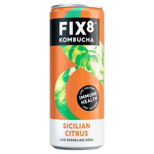 Fix8 Sicilian citrus kombucha soda 250ml can - British product