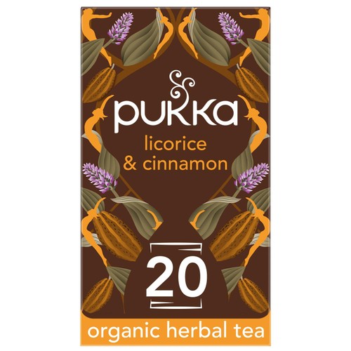 Pukka Herbs organic licorice and cinnamon herbal tea 20 tea bags, imported from the UK
