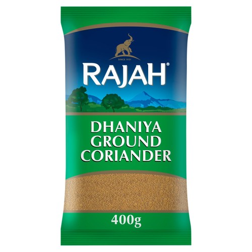 Rajah Dhaniya Ground Coriander Powder 400g, imported from the UK