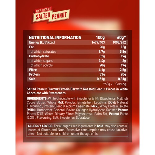 Grenade White Chocolate Salted Peanut Protein Bar 60g, UK version