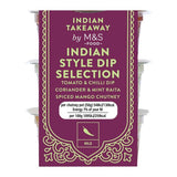 M&S Indian dip selection with tomato chilli, coriander mint, and mango chutney 3 x 50g, imported from the UK