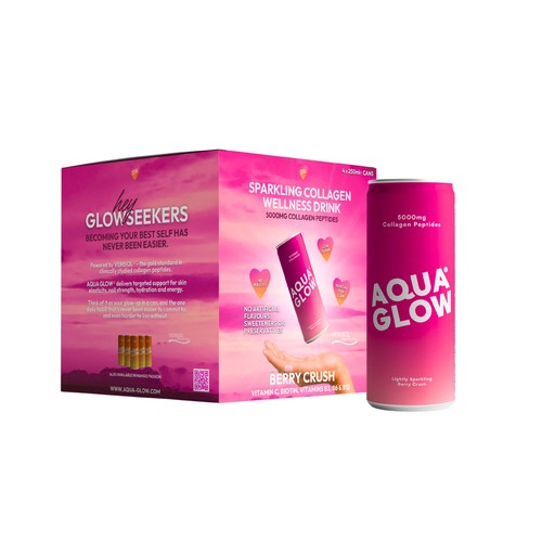 AQUA GLOW Berry Crush collagen drink 250ml, UK version