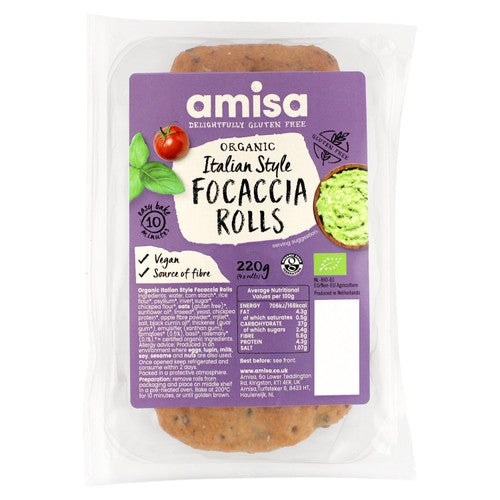 Amisa Organic Gluten Free Focaccia Rolls 220g - British product