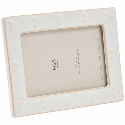 M&S ceramic heart photo frame white 4x6 inch, imported from the UK