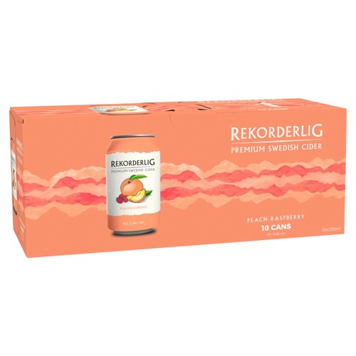 Rekorderlig Peach Raspberry Fruit Cider 10 x 330ml, imported from the UK