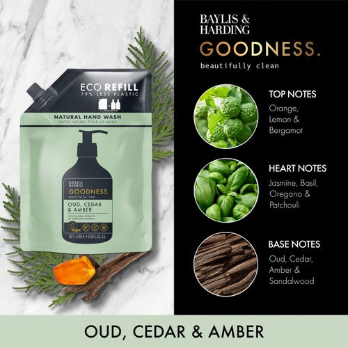 Baylis & Harding hand wash refill pouch Oud Cedar Amber 1L - British product