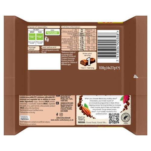 Aero milk chocolate bar multipack (4 x 27g) - British product