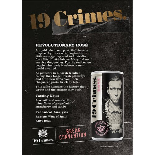 19 Crimes Rosé Can Wine 18.7cl - British product