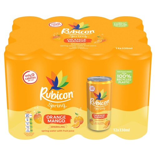Rubicon Orange Mango 330ml sparkling water, imported from the UK