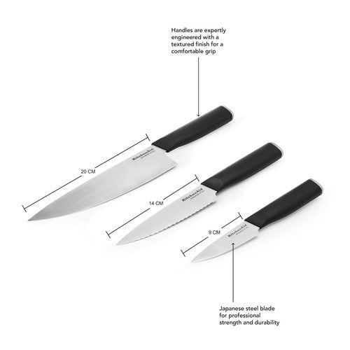 KitchenAid Classic 3-Piece Chef Knife Set, UK version