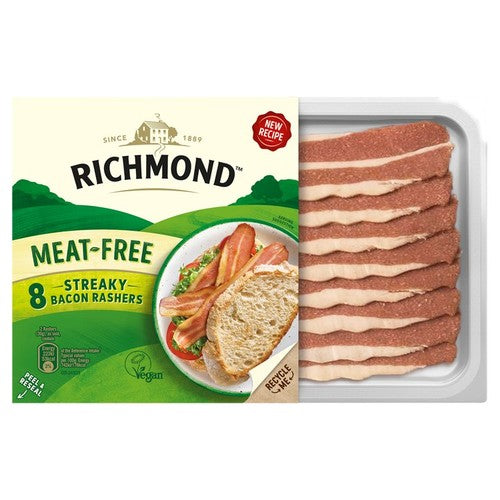 Richmond vegan streaky bacon rashers 120g, imported from the UK