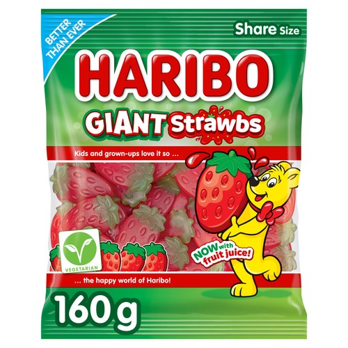 Haribo Giant Strawbs chewy strawberry sweets 160g, UK version