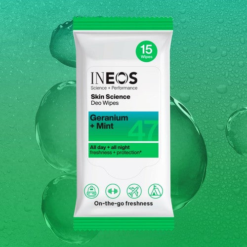 INEOS Deodorant Wipes Geranium Mint 15 Pack, UK version