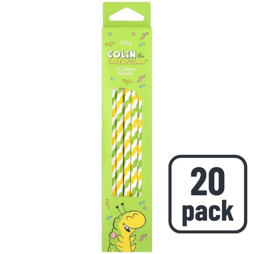 M&S Colin Caterpillar paper straws 20 pack, imported from the UK