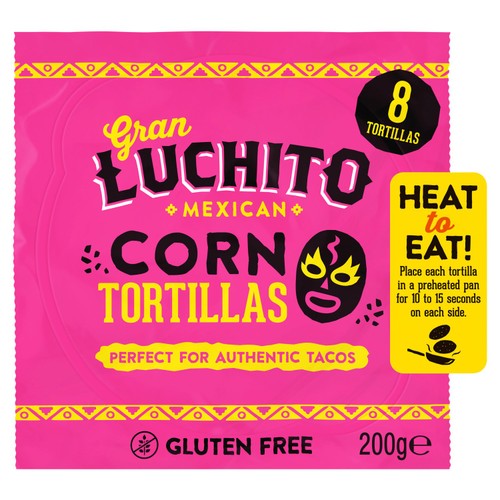 Gran Luchito corn gluten-free small shell tortilla wraps, UK version