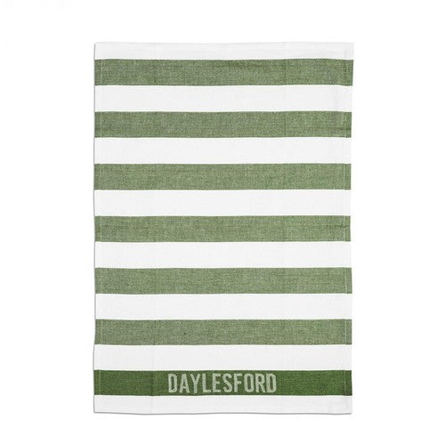 Daylesford white and green striped tea towel - British product
