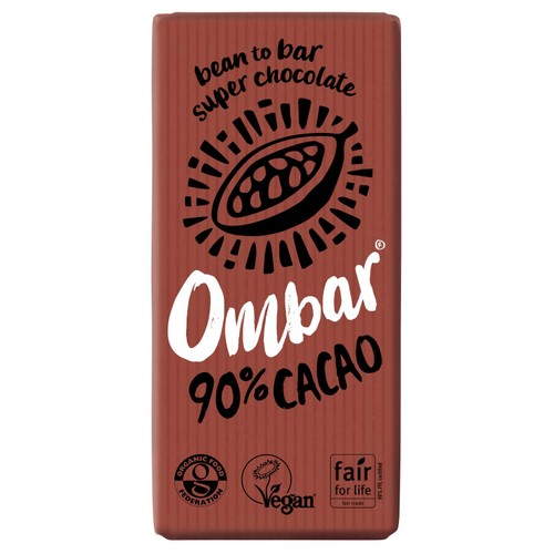 Ombar 90% Cacao dark chocolate bar 70g, imported from the UK