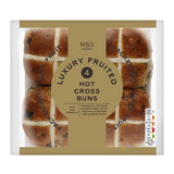 M&S luxury fruited hot cross buns 4 pack, imported from the UK