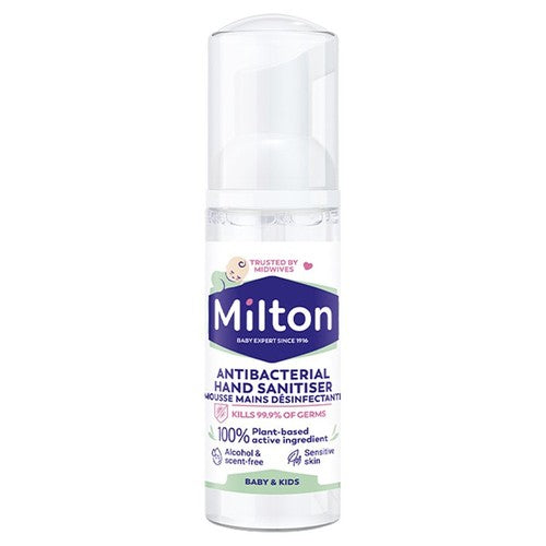 Milton Antibacterial Hand Sanitiser Foam 50ml, imported from the UK