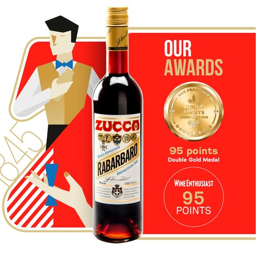 Zucca Rabarbaro herbal liqueur 70cl, imported from the UK