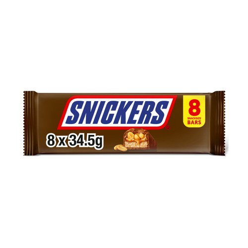 Snickers caramel nougat peanuts & milk chocolate snack bars 276g multipack (British brand)