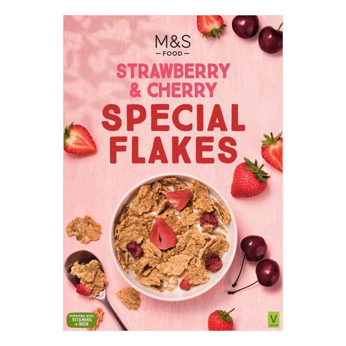 M&S strawberry and cherry cereal flakes 500g, imported from the UK