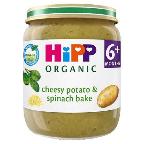HiPP cheesy potato and spinach bake baby food jar 125g, UK version