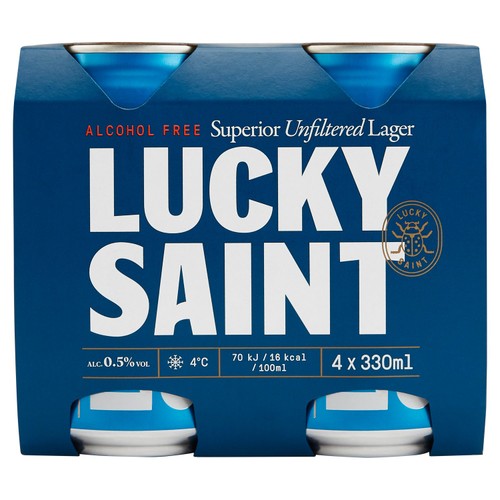 Lucky Saint Lager Alcohol Free 0.5% 4 x 330ml, UK version