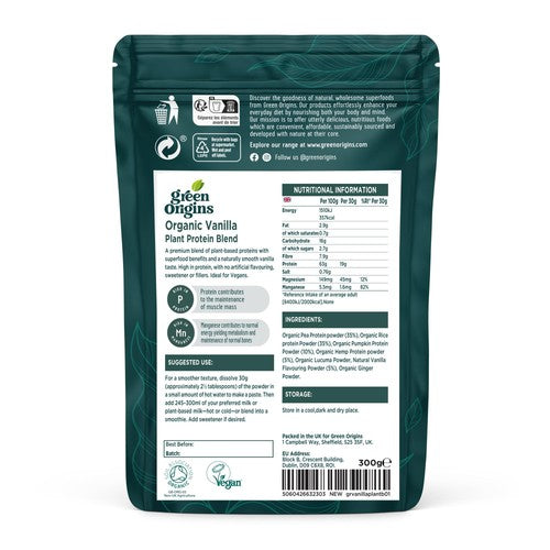 Green Origins Organic Vanilla Plant Protein Powder