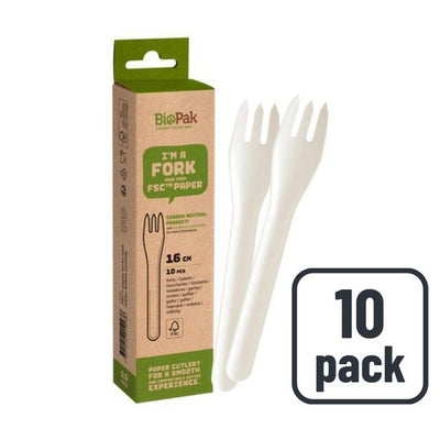 M&S BioPak White Paper Forks Disposable Cutlery 10 per pack- Buy online at McGrocer