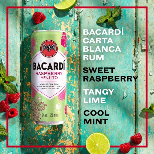 Bacardi raspberry mojito cocktail in a can - British product