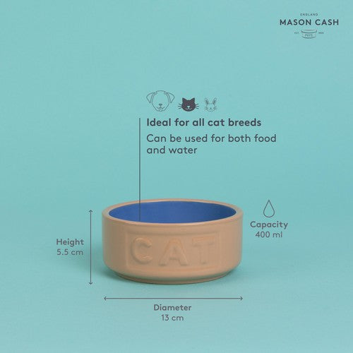 Mason Cash Cane/Blue Lettered cat bowl 13cm, imported from the UK