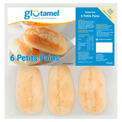 Glutamel gluten-free part baked petit pains 6x50g, UK version