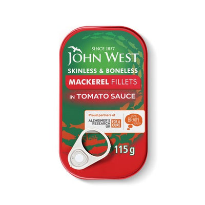 M&S John West Skinless and Boneless Mackerel in Tomato Sauce Canned Mackerel Fillets 115g- Buy online at McGrocer