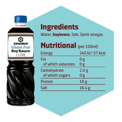 Kikkoman tamari gluten free soy sauce 1 litre bottle, UK version