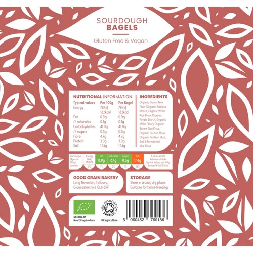 Good Grain organic sourdough bagels 4 x 125g, UK version