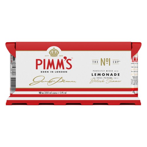 Pimm's No1 Cup & Lemonade premix cocktail 10 x 250ml, imported from the UK