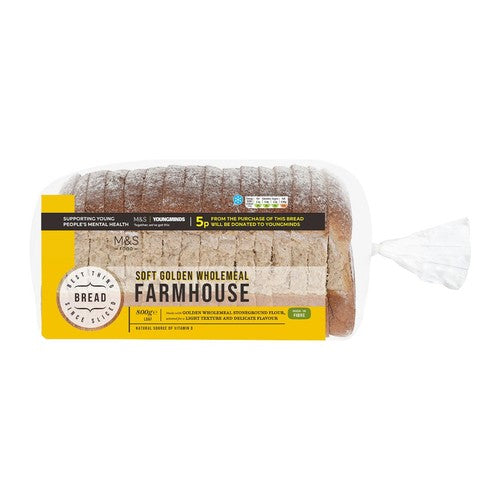 M&S soft wholemeal farmhouse bread loaf 800g, imported from the UK