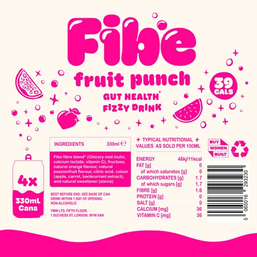 Fibe fruit punch drink 4 x 250ml cans - British product