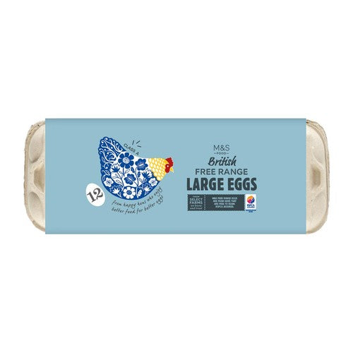 M&S free range large eggs 12 pack, imported from the UK
