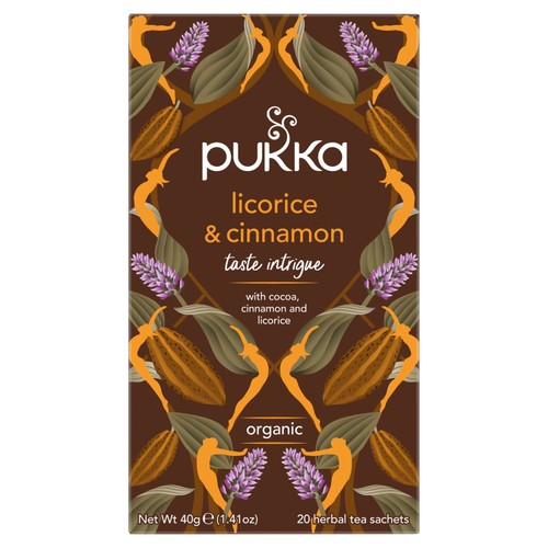 Pukka Herbs organic licorice and cinnamon herbal tea 20 tea bags, imported from the UK
