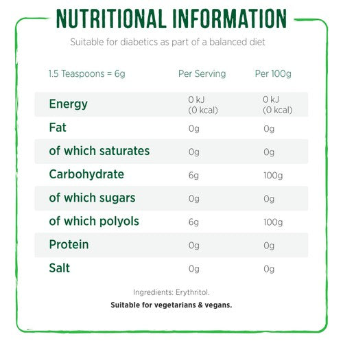 Pure Via 100% erythritol keto sweetener granules 250g, imported from the UK