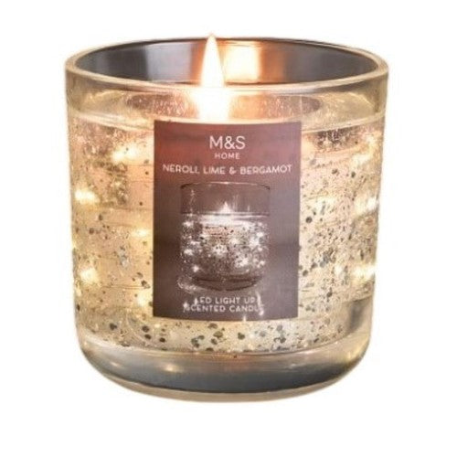 M&S Neroli Lime Bergamot Silver light up candle 10.5cm, imported from the UK
