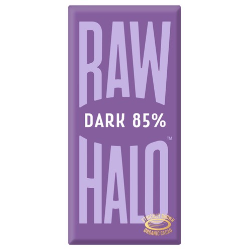 Raw Halo vegan dark 85% chocolate bar 70g, imported from the UK