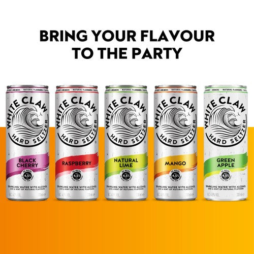 White Claw black cherry hard seltzer 330ml can, imported from the UK